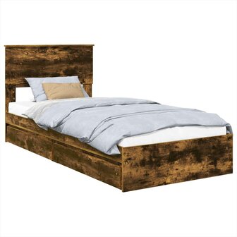 Opslag bed met lade Gerookt eiken 90 x 190 cm Bewerkt hout 2