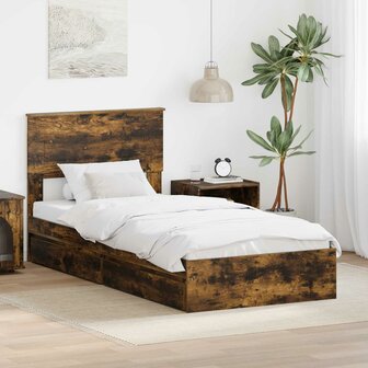 Opslag bed met lade Gerookt eiken 90 x 200 cm Bewerkt hout 1