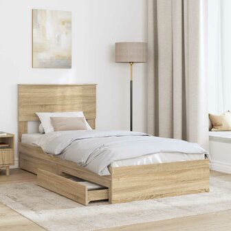 Opslag bed met hoofdeinde Sonoma Eiken 75 x 190 cm Bewerkt hout 3