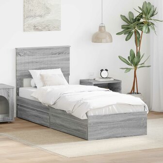Opslag bed met hoofdeinde Grijs Sonoma 75 x 190 cm Bewerkt hout 1