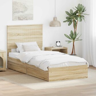 Opslag bed met hoofdeinde Sonoma Eiken 90 x 200 cm Bewerkt hout 1