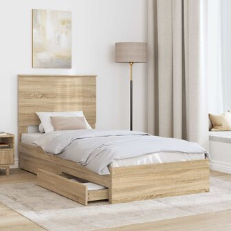 Opslag bed met hoofdeinde Sonoma Eiken 90 x 190 cm Bewerkt hout 3
