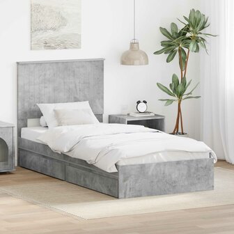 Opslag bed met hoofdeinde Beton Grijs 90 x 190 cm Bewerkt hout 1
