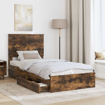 Opslag bed met lade Gerookt eiken 90 x 190 cm Bewerkt hout 3