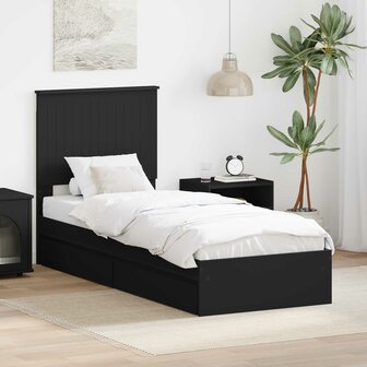 Opslag bed met hoofdeinde Zwart 75 x 190 cm Bewerkt hout 1