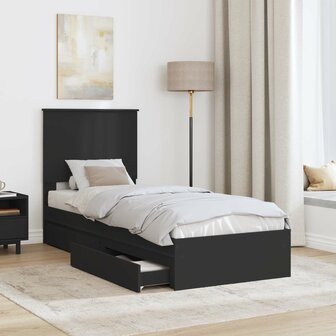 Opslag bed met hoofdeinde Zwart 75 x 190 cm Bewerkt hout 3