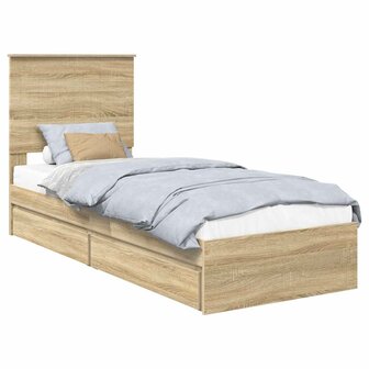 Opslag bed met hoofdeinde Sonoma Eiken 75 x 190 cm Bewerkt hout 2