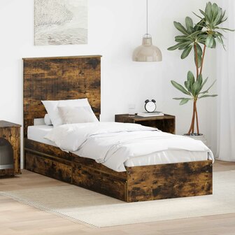 Opslag bed met lade Gerookt eiken 75 x 190 cm Bewerkt hout 1
