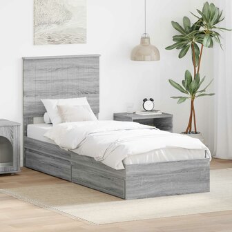 Opslag bed met hoofdeinde Grijs Sonoma 75 x 190 cm Bewerkt hout 1