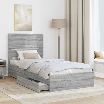 Opslag bed met hoofdeinde Grijs Sonoma 90 x 200 cm Bewerkt hout 3