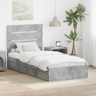 Opslag bed met hoofdeinde Beton Grijs 90 x 190 cm Bewerkt hout 1