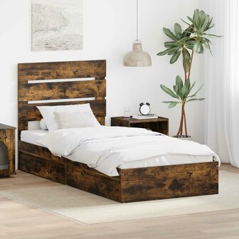 Opslag bed met lade Gerookt eiken 90 x 190 cm Bewerkt hout 1