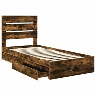 Opslag bed met lade Gerookt eiken 90 x 190 cm Bewerkt hout 5