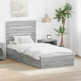 Opslag bed met hoofdeinde Grijs Sonoma 90 x 190 cm Bewerkt hout 1