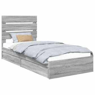 Opslag bed met hoofdeinde Grijs Sonoma 90 x 190 cm Bewerkt hout 2