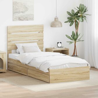 Opslag bed met hoofdeinde Sonoma Eiken 70 x 190 cm Bewerkt hout 1