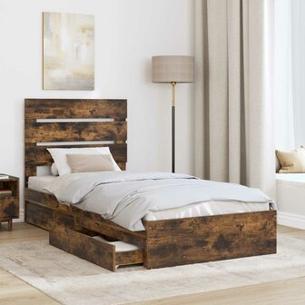 Opslag bed met lade Gerookt eiken 70 x 190 cm Bewerkt hout 3