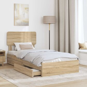 Opslag bed met lade Sonoma Eiken 100 x 200 cm Bewerkt hout 3