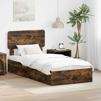 Opslag bed met lade Gerookt eiken 90 x 200 cm Bewerkt hout 1