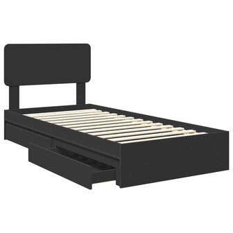 Opslag bed met hoofdeinde Zwart 90 x 190 cm Bewerkt hout 5