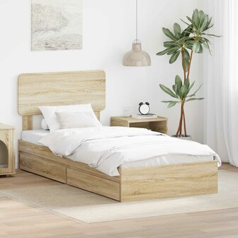 Opslag bed met hoofdeinde Sonoma Eiken 90 x 190 cm Bewerkt hout 1