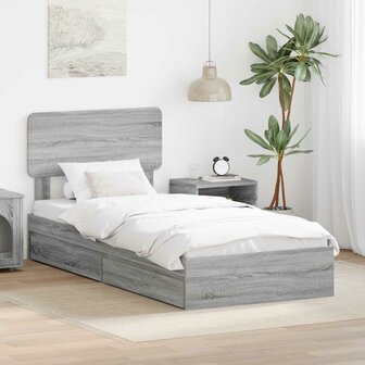 Opslag bed met hoofdeinde Grijs Sonoma 90 x 190 cm Bewerkt hout 1