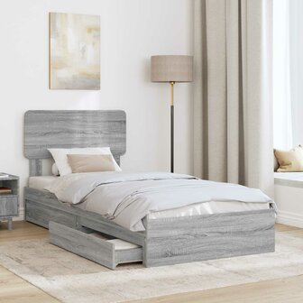Opslag bed met hoofdeinde Grijs Sonoma 90 x 190 cm Bewerkt hout 3