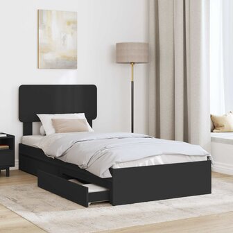 Opslag bed met hoofdeinde Zwart 75 x 190 cm Bewerkt hout 3