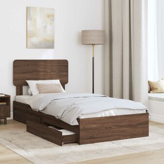 Opslag bed met hoofdeinde Bruin Eiken 75 x 190 cm Bewerkt hout 3