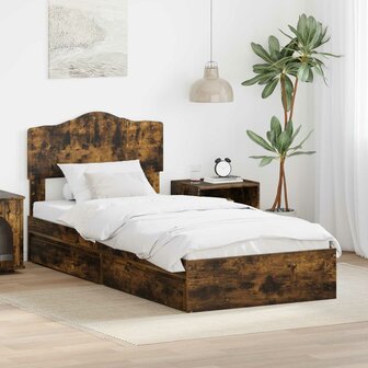 Opslag bed met lade Gerookt eiken 100 x 200 cm Bewerkt hout 1