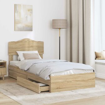 Opslag bed met hoofdeinde Sonoma Eiken 90 x 200 cm Bewerkt hout 3