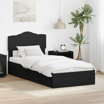 Opslag bed met hoofdeinde Zwart 90 x 190 cm Bewerkt hout 1