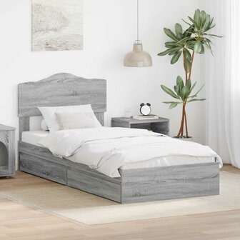 Opslag bed met hoofdeinde Grijs Sonoma 90 x 190 cm Bewerkt hout 1