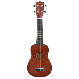 Ukuleleset met tas voor kinderen sopraan 21&amp;apos;&amp;apos; donkerhoutkleurig     3