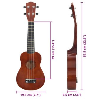 Ukuleleset met tas voor kinderen sopraan 23&amp;apos;&amp;apos; donkerhoutkleurig 9