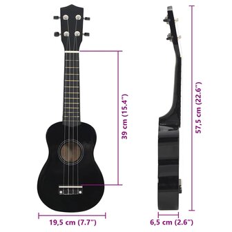Ukuleleset met tas voor kinderen sopraan 23&amp;apos;&amp;apos; zwart 9