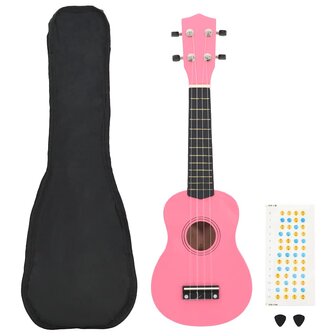 Ukuleleset met tas voor kinderen sopraan 23&amp;apos;&amp;apos; roze 1