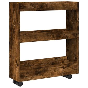 Opbergtrolley smal 3-laags bewerkt hout gerookt eikenkleurig 2