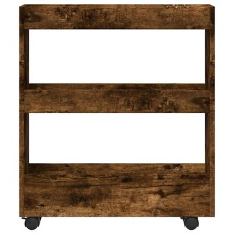 Opbergtrolley smal 3-laags bewerkt hout gerookt eikenkleurig 4