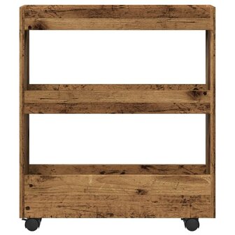 Opbergtrolley smal 3-laags bewerkt hout oud houtkleurig 4