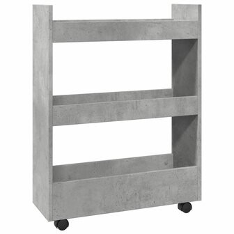 Opbergtrolley smal 3-laags bewerkt hout betongrijs 6