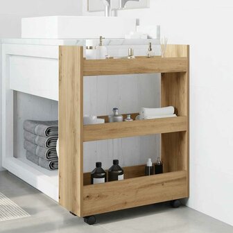 Opbergtrolley smal 3-laags bewerkt hout artisanaal eikenkleurig 1