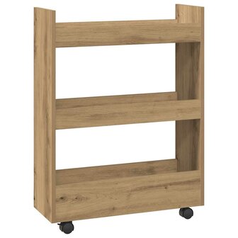 Opbergtrolley smal 3-laags bewerkt hout artisanaal eikenkleurig 2