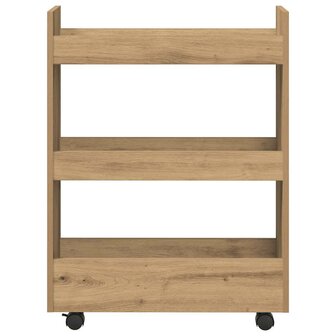 Opbergtrolley smal 3-laags bewerkt hout artisanaal eikenkleurig 4