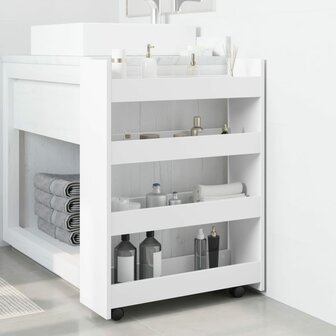 Smalle opbergtrolley met 4 lagen, wit bewerkt hout 3