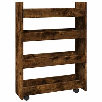 Opbergtrolley smal 4-laags bewerkt hout gerookt eikenkleurig 2