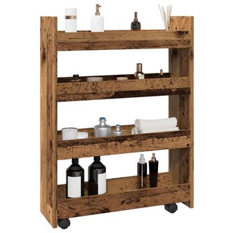 Opbergtrolley smal 4-laags bewerkt hout oud houtkleurig 1