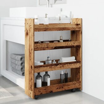 Opbergtrolley smal 4-laags bewerkt hout oud houtkleurig 3