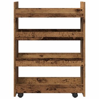 Opbergtrolley smal 4-laags bewerkt hout oud houtkleurig 4