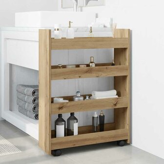 Opbergtrolley smal 4-laags bewerkt hout artisanaal eikenkleurig 1